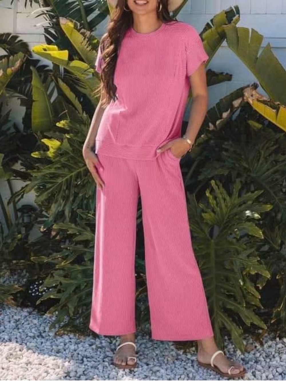 Everyday Wide-Leg Lounge Jumpsuit Set in Pink